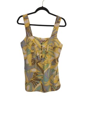 Banana Republic Sleeveless Yellow Pintuck Tropical Print Tank Top Size 8